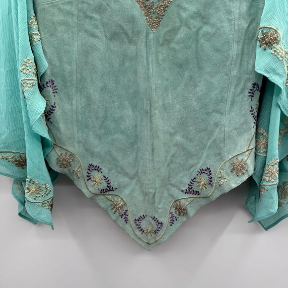 Vintage Wilson's Leather‎ Blue Suede Boho Western Sequin Kimono Sleeve Top Sz XL - Picture 3 of 16